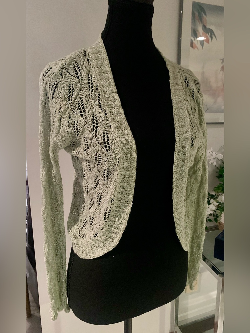 le chateau Mint Green Openwork Knit Cardigan, Vintage 2000s